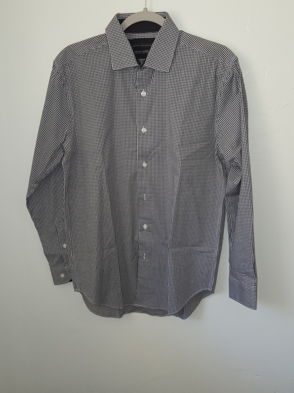 Report Collection Men's Black & White Micro-Check Dress Shirt
